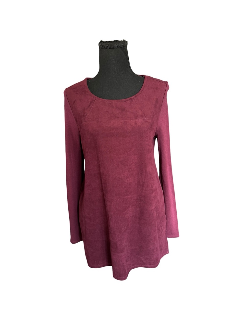 Chico’s Size 0 Small Burgundy Faux Suede Tunic Top Long Sleeve Boho Fall